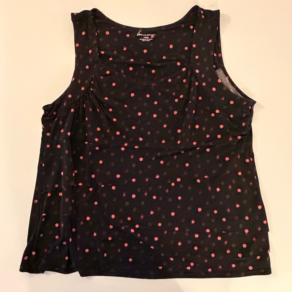 Lane Bryant Black Tank Blouse with Pink Dots